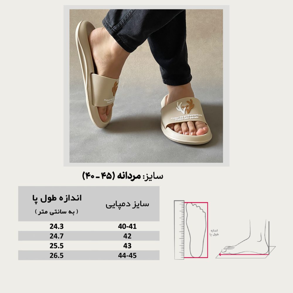 جدول سایزبندی دمپایی مردانه هامون رنگ کرمی